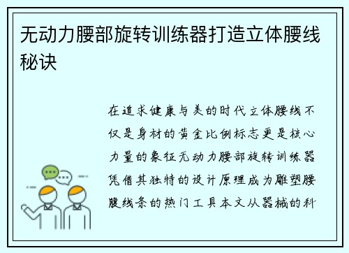 无动力腰部旋转训练器打造立体腰线秘诀